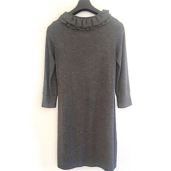 Spense || Pretty Ruffled Light Weight Gray Sweater Knit Dress 3/4 Sleeve… - Picture 5 of 7
